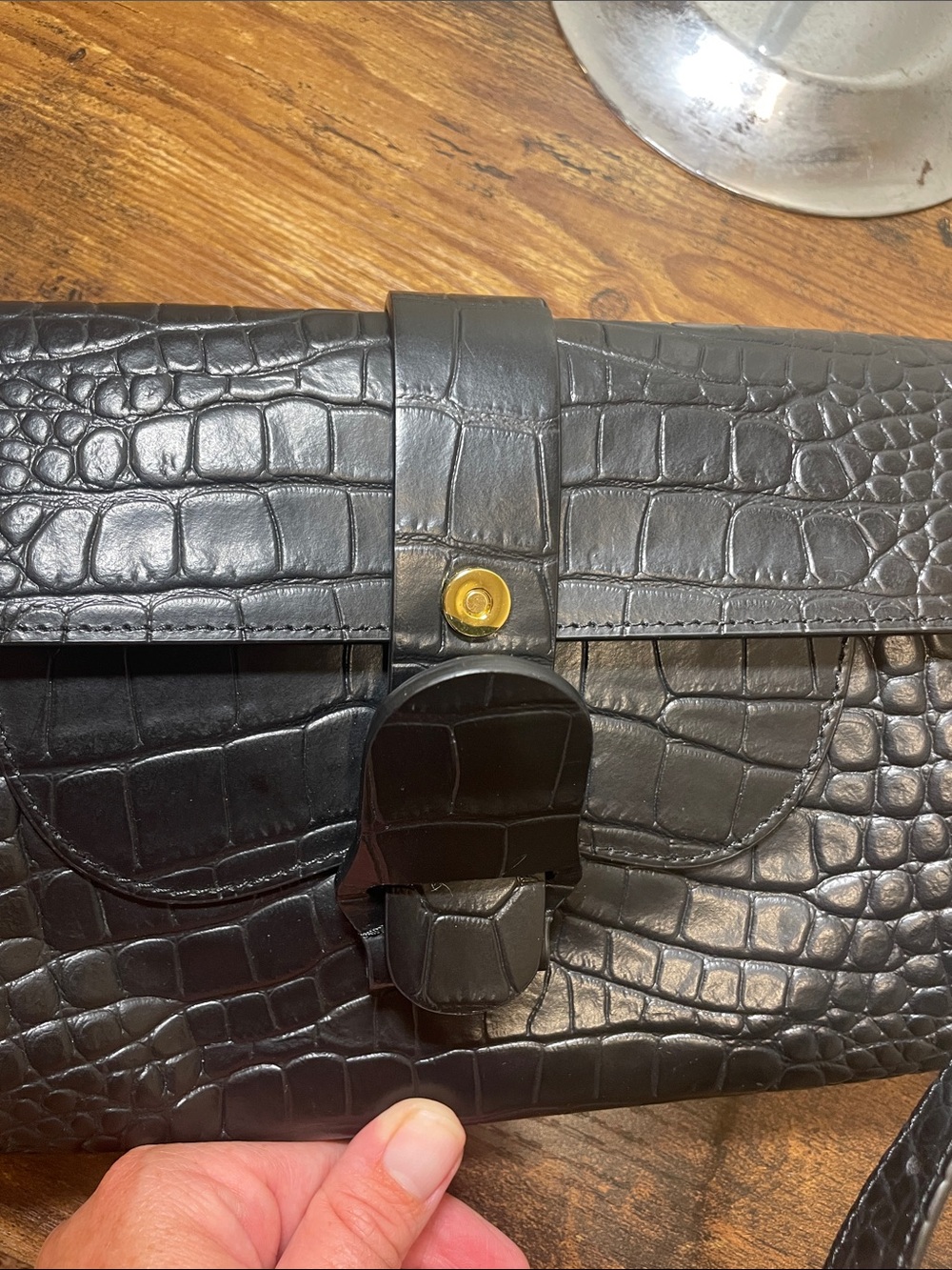 Senreve Aria Black Croc-Embossed Leather Buckle Crossbody/Belt Bag - Picture 7 of 10